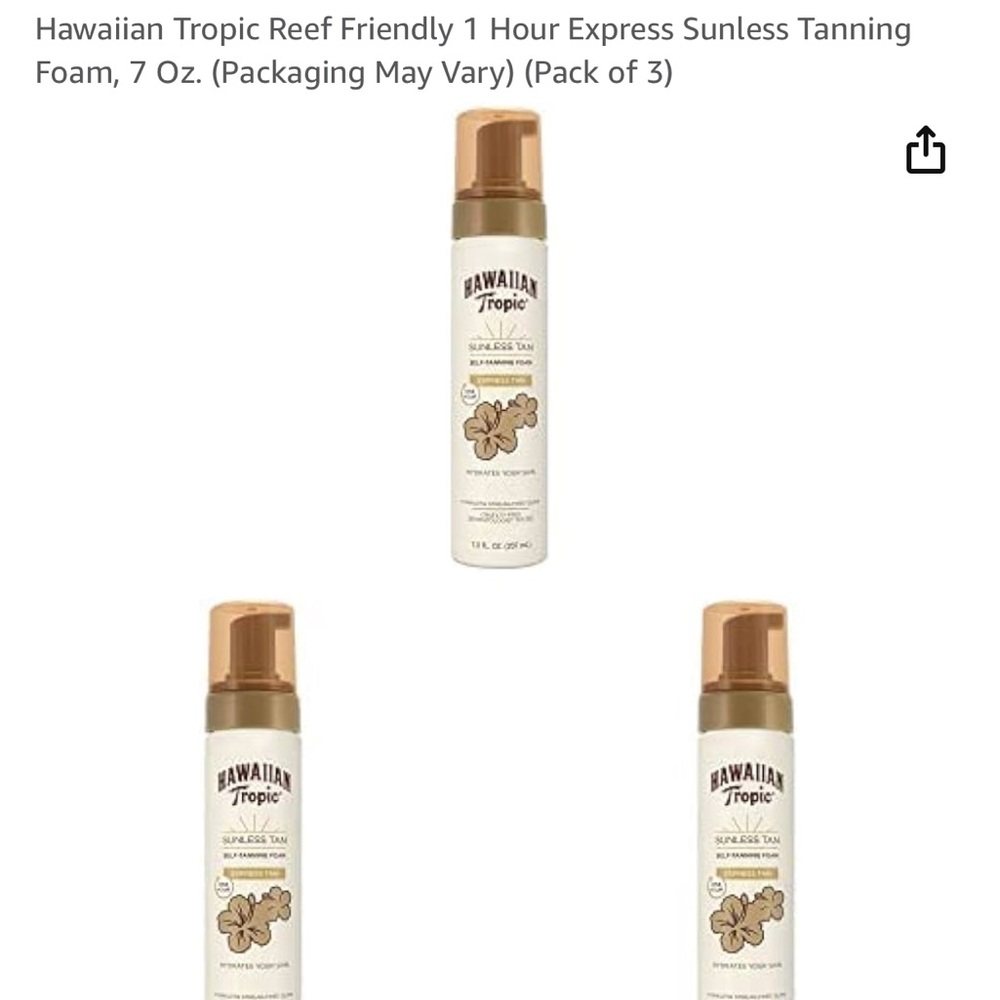 3 x Hawaiian Tropic Reef Friendly 1 Hour Express Sunless Tanning Foam, 7 Oz.